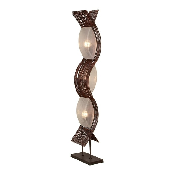 DecMode 67" 3 Light Wavy Tribal Brown Floor Lamp with Cream Shell Shade