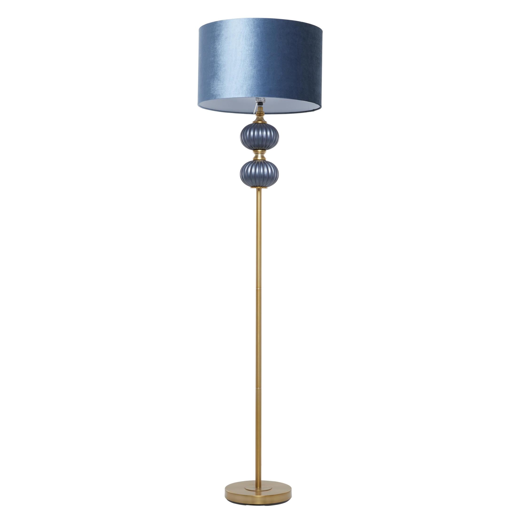 DecMode 69" Ribbed Blue Floor Lamp with Blue Velvet Shade