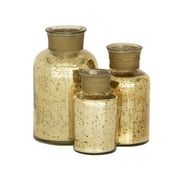 DecMode 7", 6", 5"H Gold Glass Handmade Decorative Jars, 3-Pieces