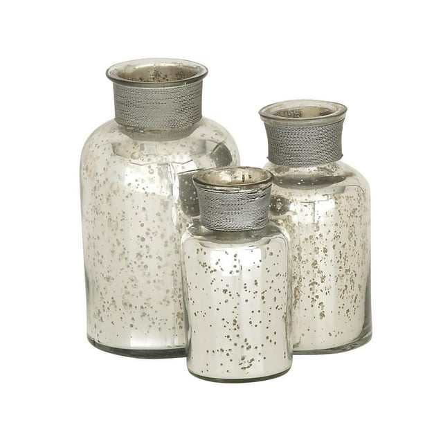 DecMode 7", 6", 5"H Silver Glass Decorative Jars, 3-Pieces