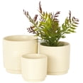 thumbnail image 1 of DecMode 7", 6", 5"W Cream Ceramic Geometric Planter with Layered Square Shaped Grooves (3 Count), 1 of 9