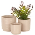 thumbnail image 1 of DecMode 7", 6", 5"W Pink Ceramic Geometric Planter with Layered Square Shaped Grooves (3 Count), 1 of 9