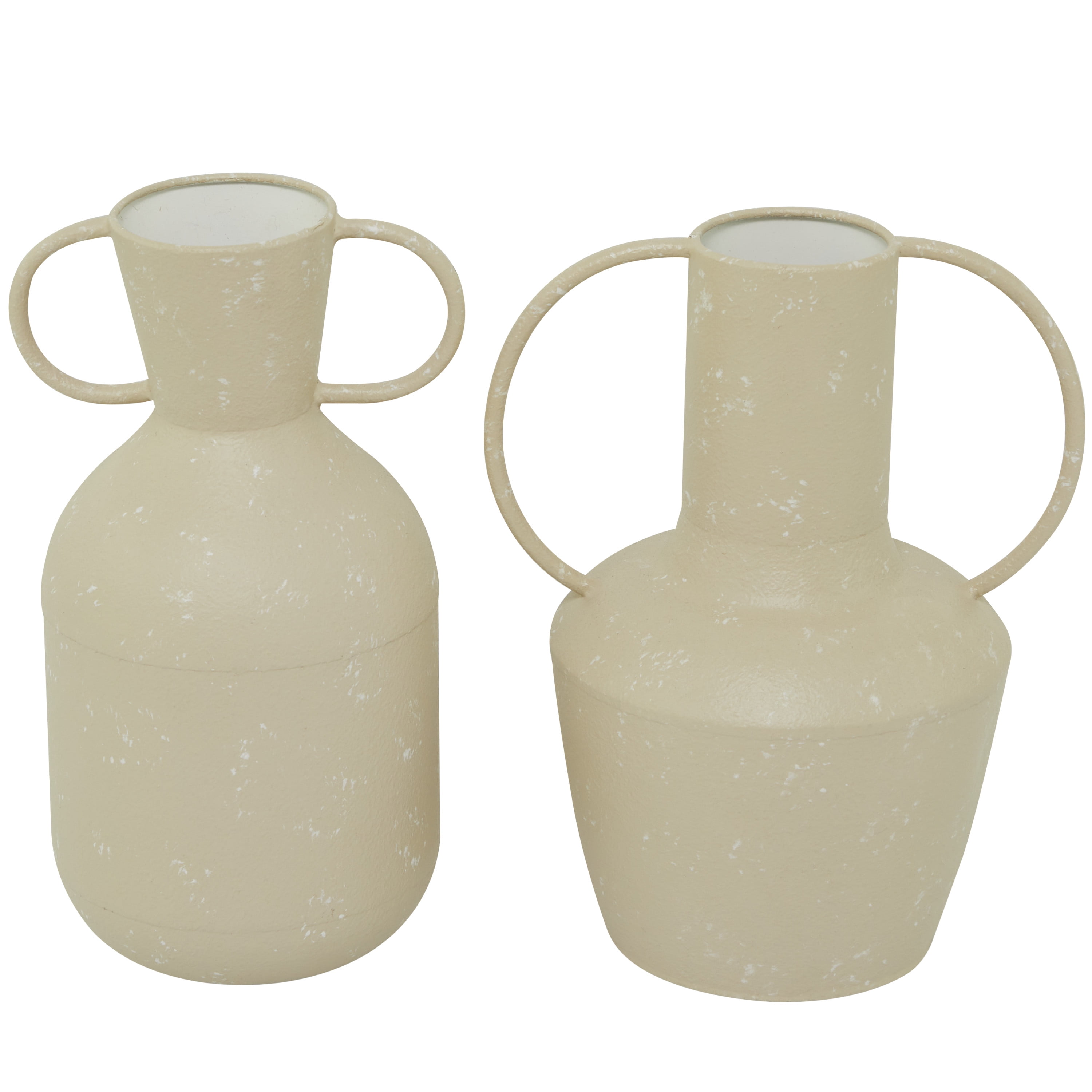 DecMode 7", 9"W Beige Metal Vase with Handles, Set of 2
