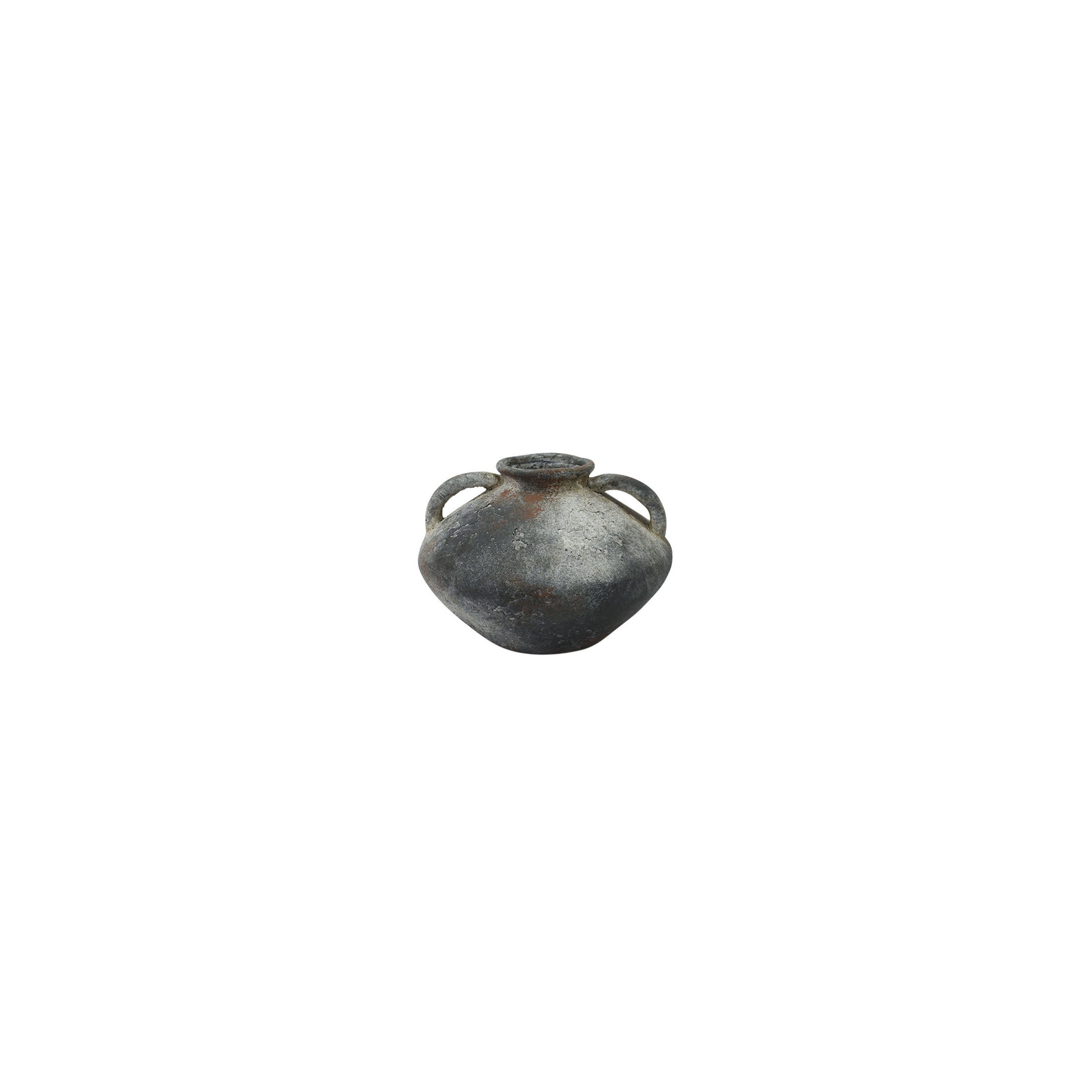 DecMode 7" Antique Style Textured Dark Gray Ceramic Vase with Brown Accents and Handles
