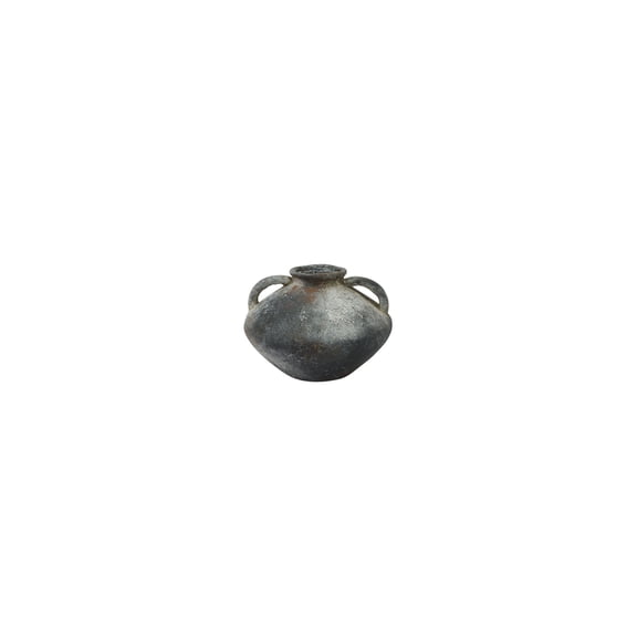 DecMode 7" Antique Style Textured Dark Gray Ceramic Vase with Brown Accents and Handles