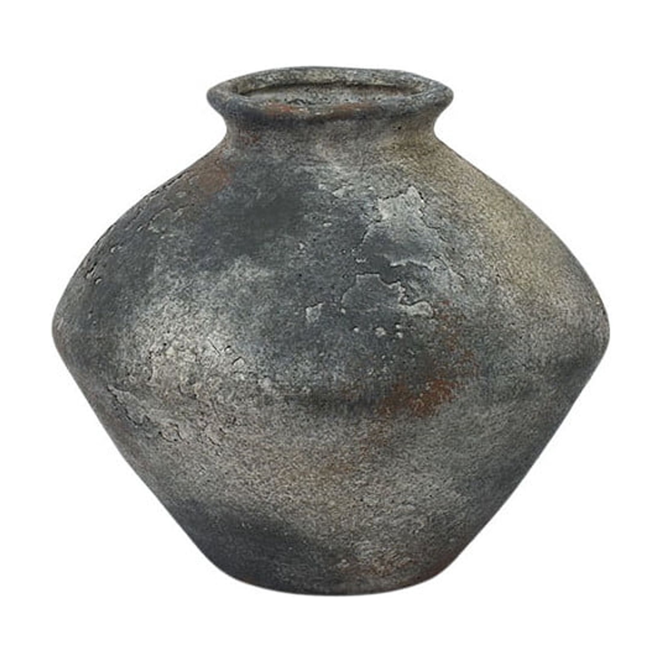 DecMode 7" Antique Style Textured Dark Gray Ceramic Vase