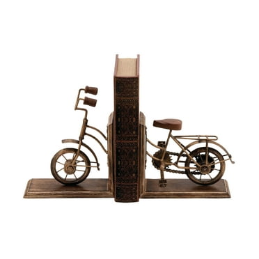 DecMode 7" Bike Brass Wood Bookends (Set of 2)