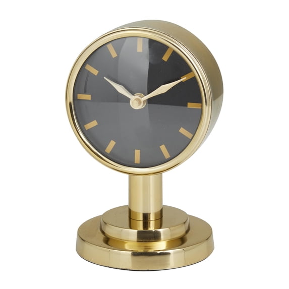 DecMode 7" Gold Stainless Steel Metal Small Clock with Numberless Black Clockface