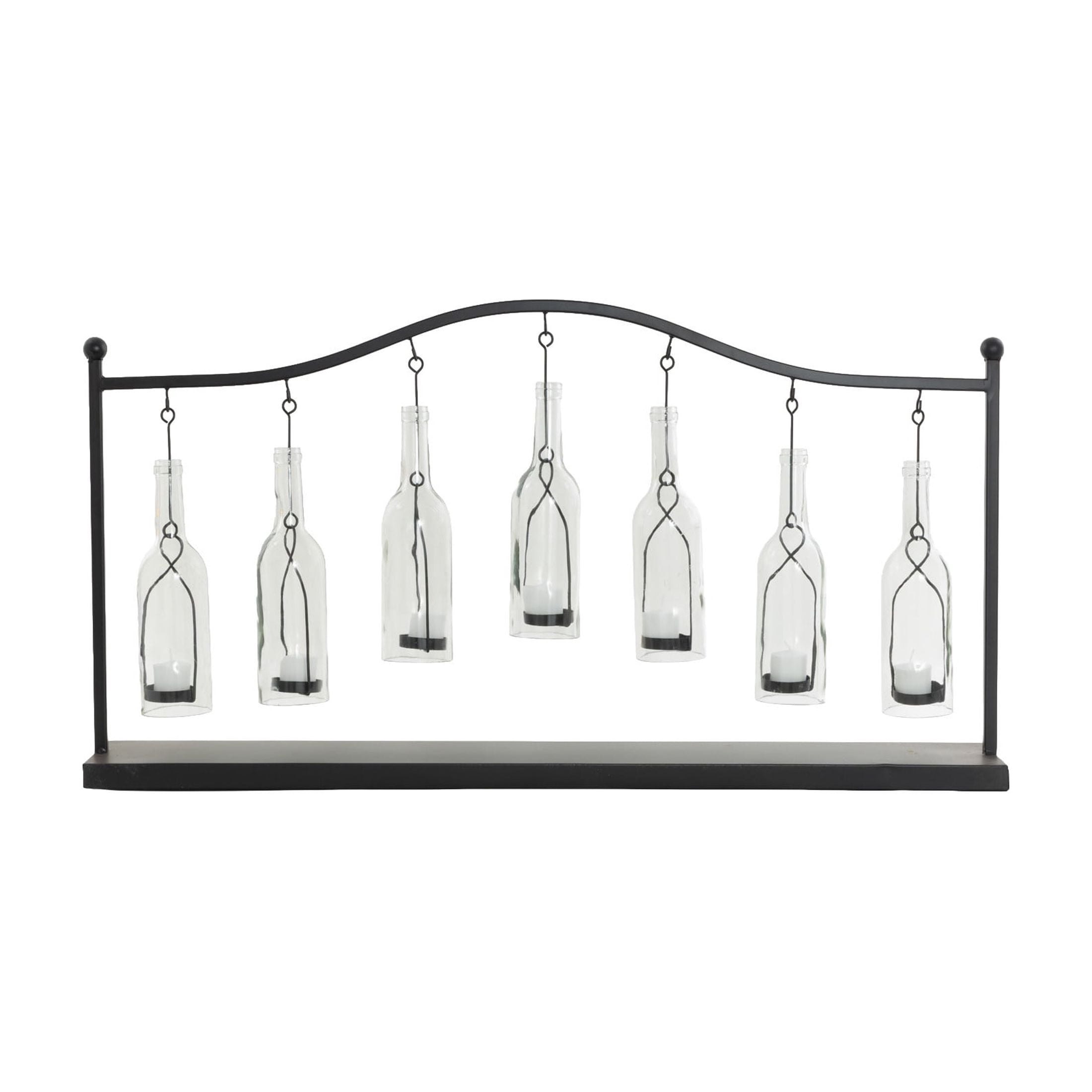 DecMode 7 Holder Black Metal Hanging Bottle Decorative Candle Lantern