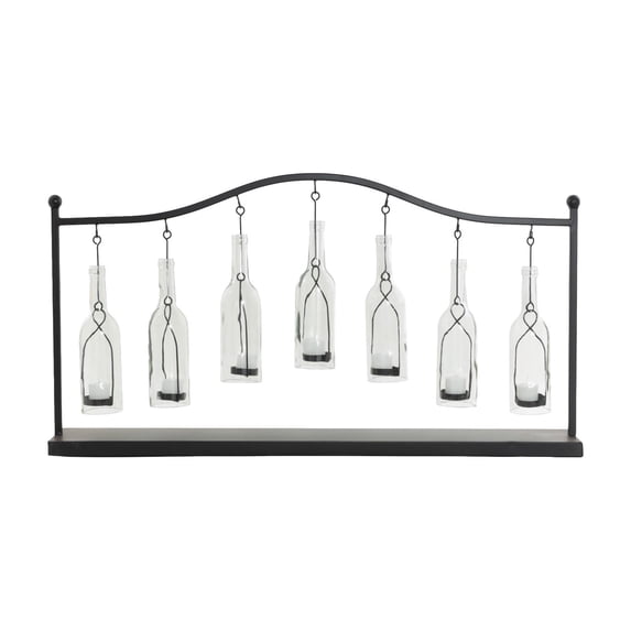 DecMode 7 Holder Black Metal Hanging Bottle Decorative Candle Lantern