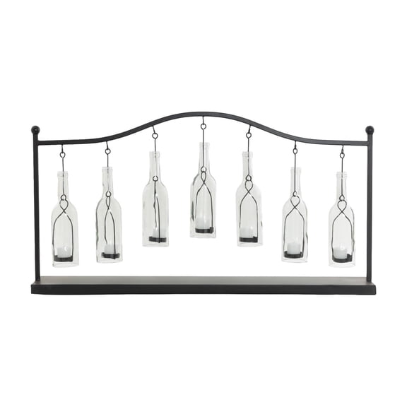DecMode 7 Holder Black Metal Hanging Bottle Decorative Candle Lantern
