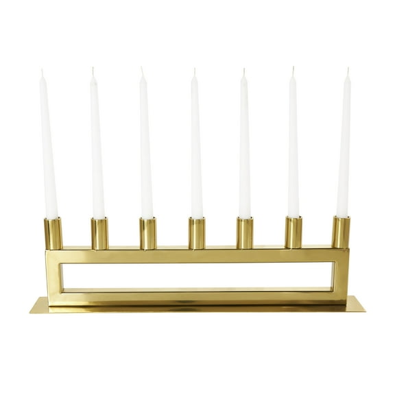 DecMode 7 Holder Gold Stainless Steel Candelabra with Rectangular Frame