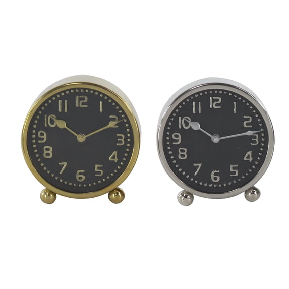 DecMode 7" Multi Colored Stainless Steel Clock with Black Clock Faces, Set of 2