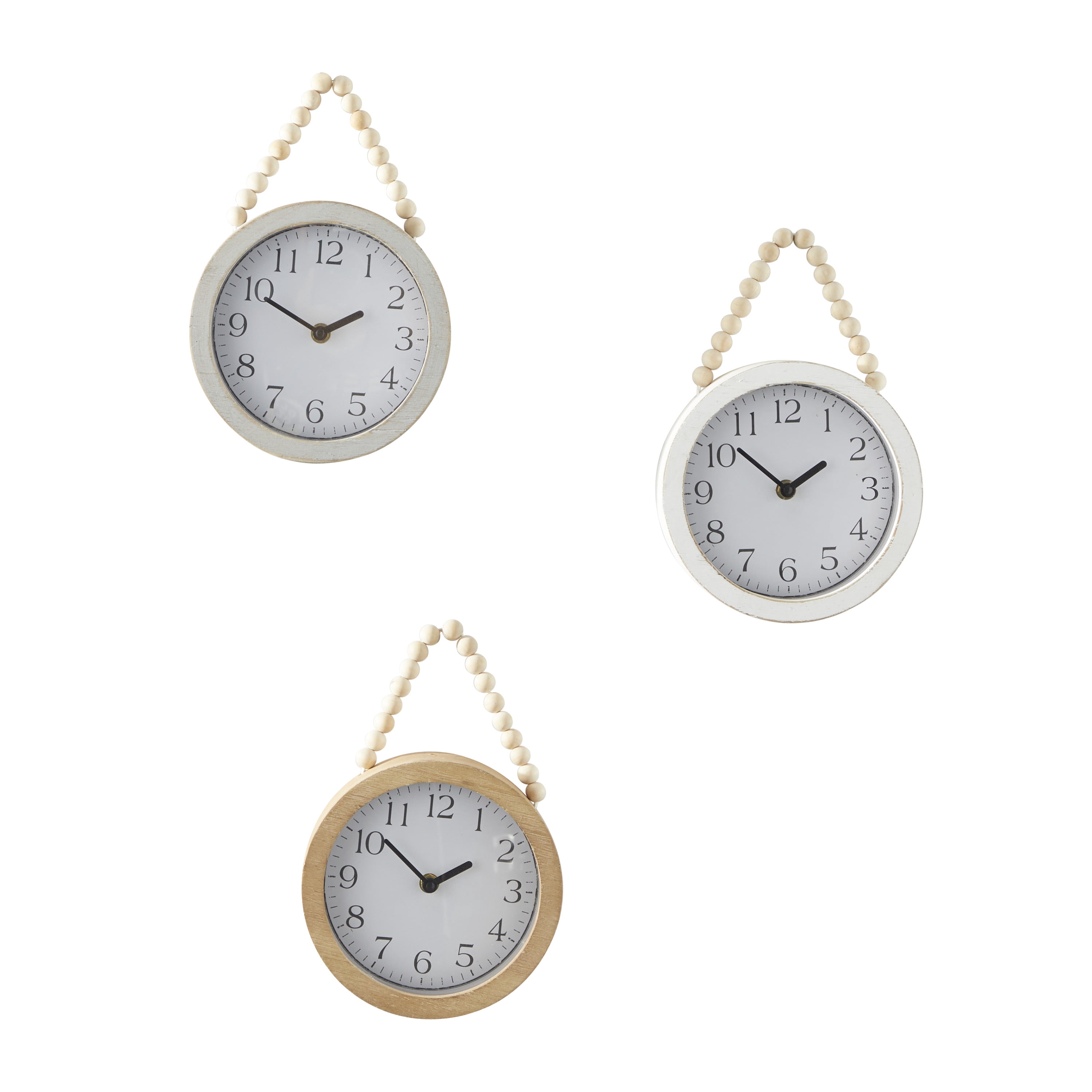 DecMode 7"W, 10"H White Wood Wall Clock with Rope Strap (3 Count)