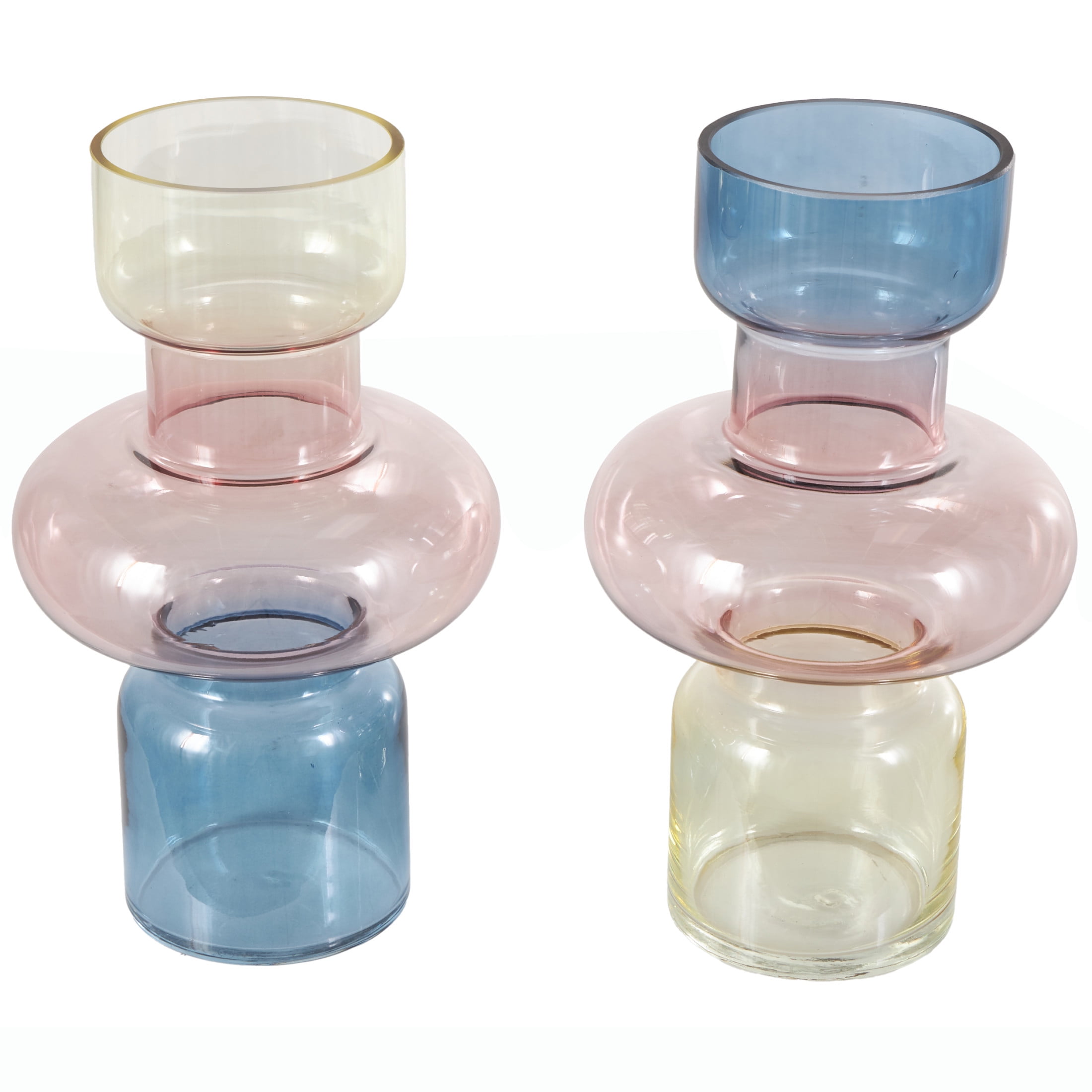 DecMode 7"W, 12"H Geometric Ombre Multi Colored Glass Vase, Set of 2