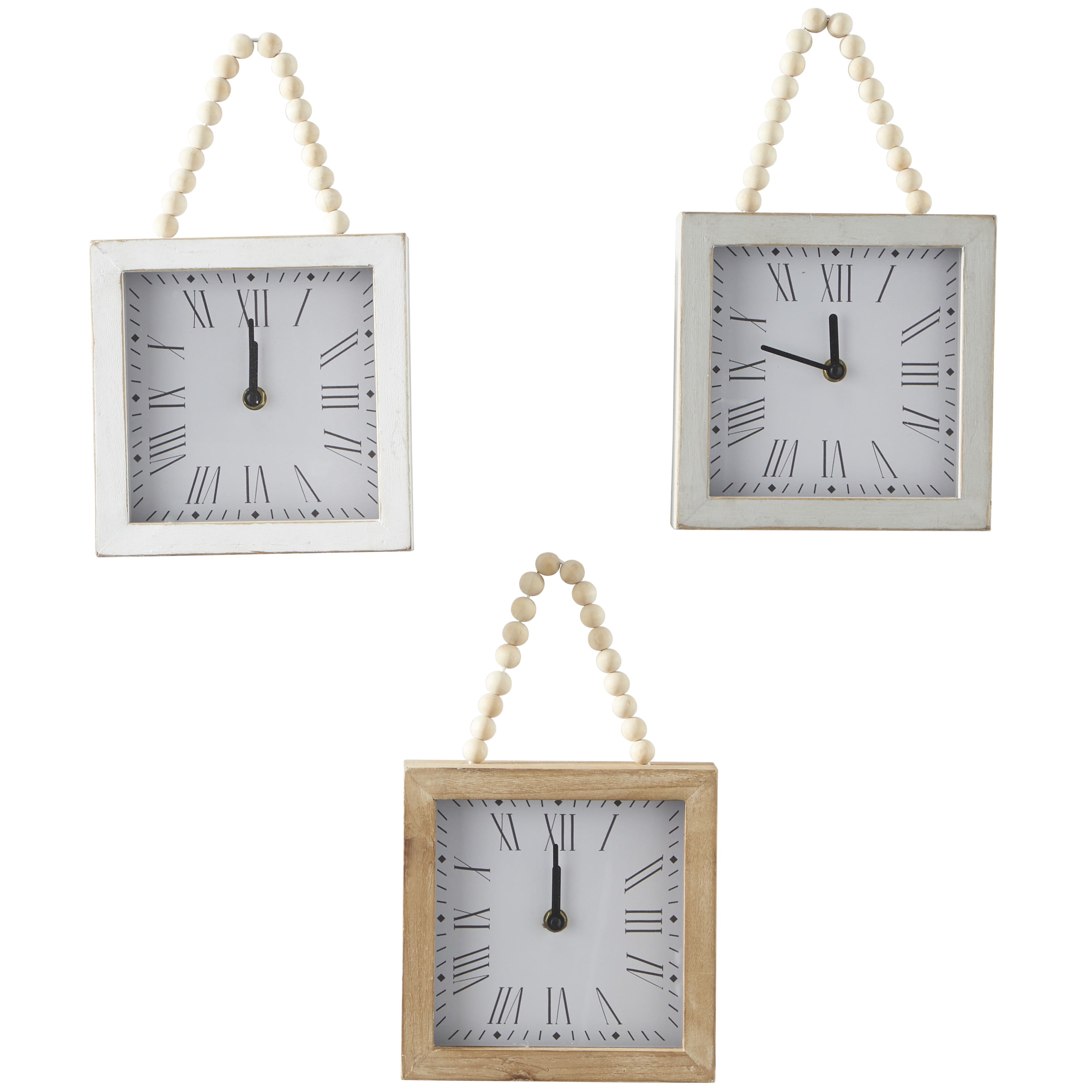 DecMode 7"W, 12"H White Wood Wall Clock with Rope Strap (3 Count)
