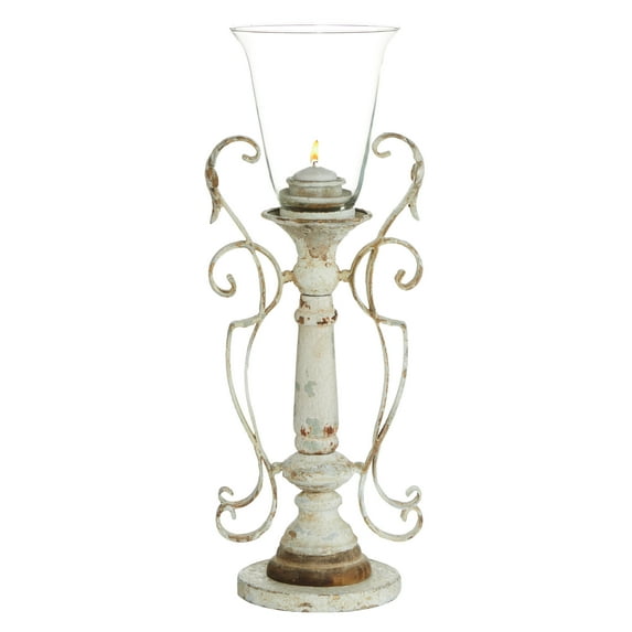 DecMode  7"W, 21"H Vintage Candlestick, White, 1 - Piece