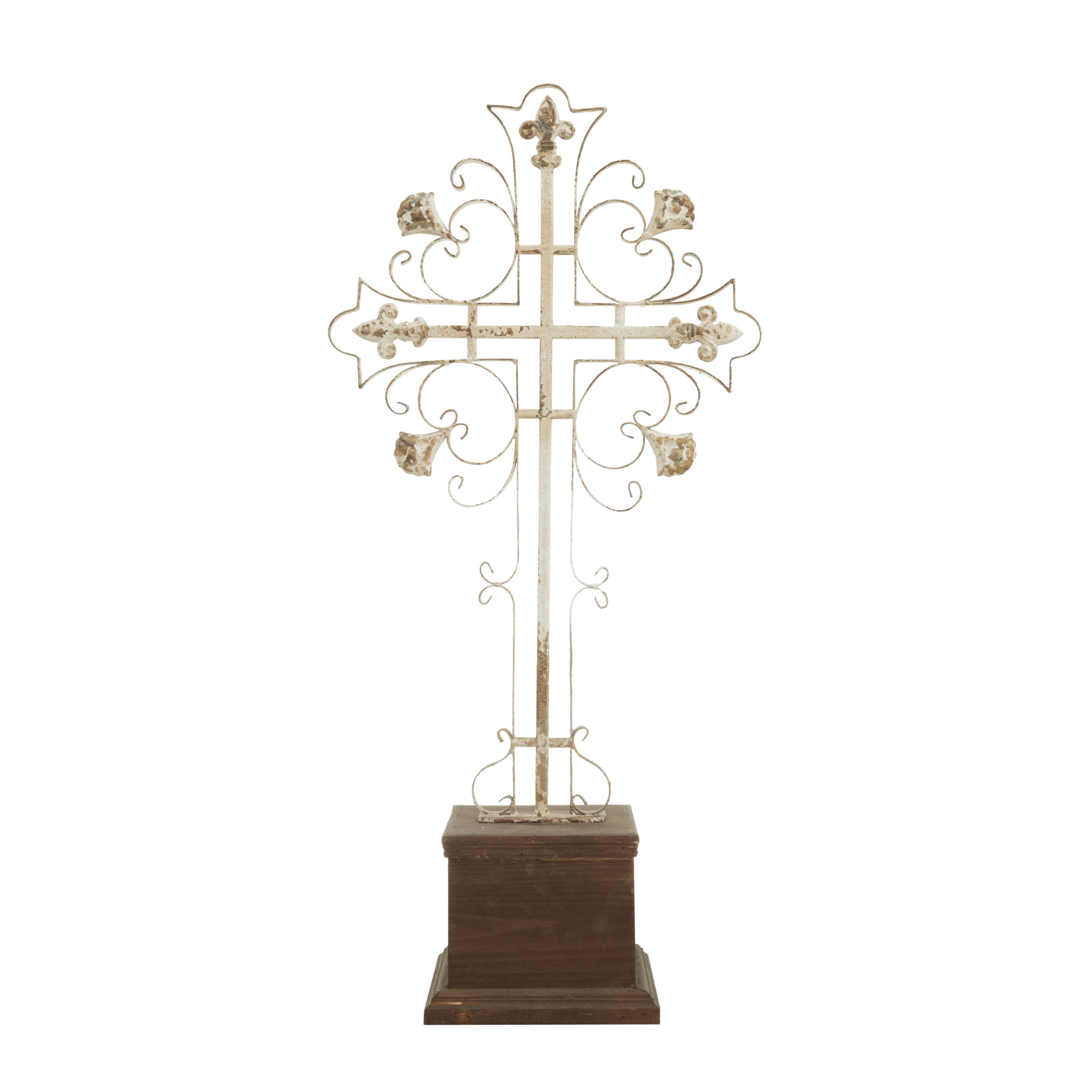 DecMode 7"W, 30"H Metal French Country Sculpture, White, 1-Piece