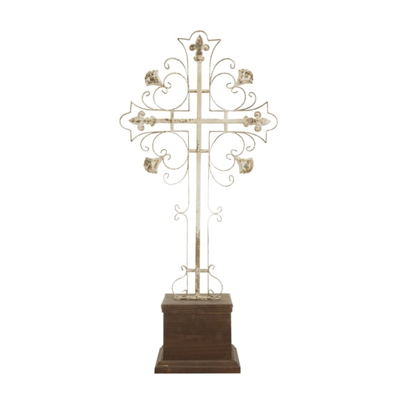 DecMode 7"W, 30"H Metal French Country Sculpture, White, 1-Piece