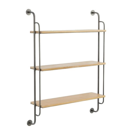 DecMode 7"W, 33"H Metal Industrial Wall Shelf, Brown, 1-Piece