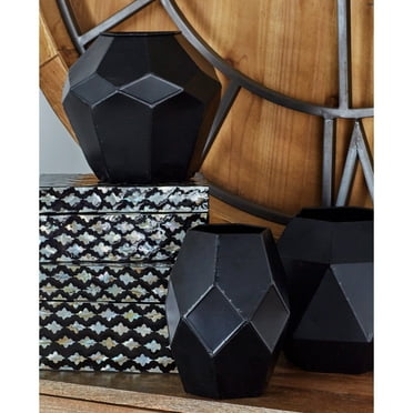DecMode 7"W, 7"H Black Metal Vase, Set of 3