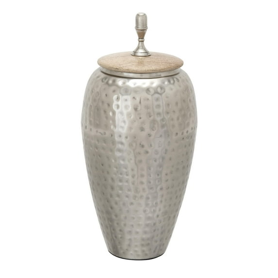 DecMode 7" x 16" Silver Metal Hammered Decorative Jars, 1-Piece