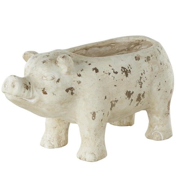 DecMode 7" x 8" Light Brown Magnesium Oxide Pig Planter with Distressed Details