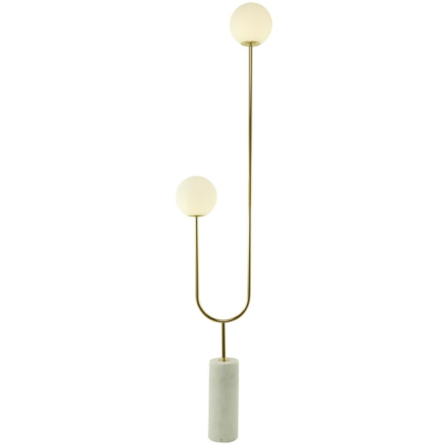 DecMode 73" 2 Light Orb Gold Floor Lamp with White Glass Shade