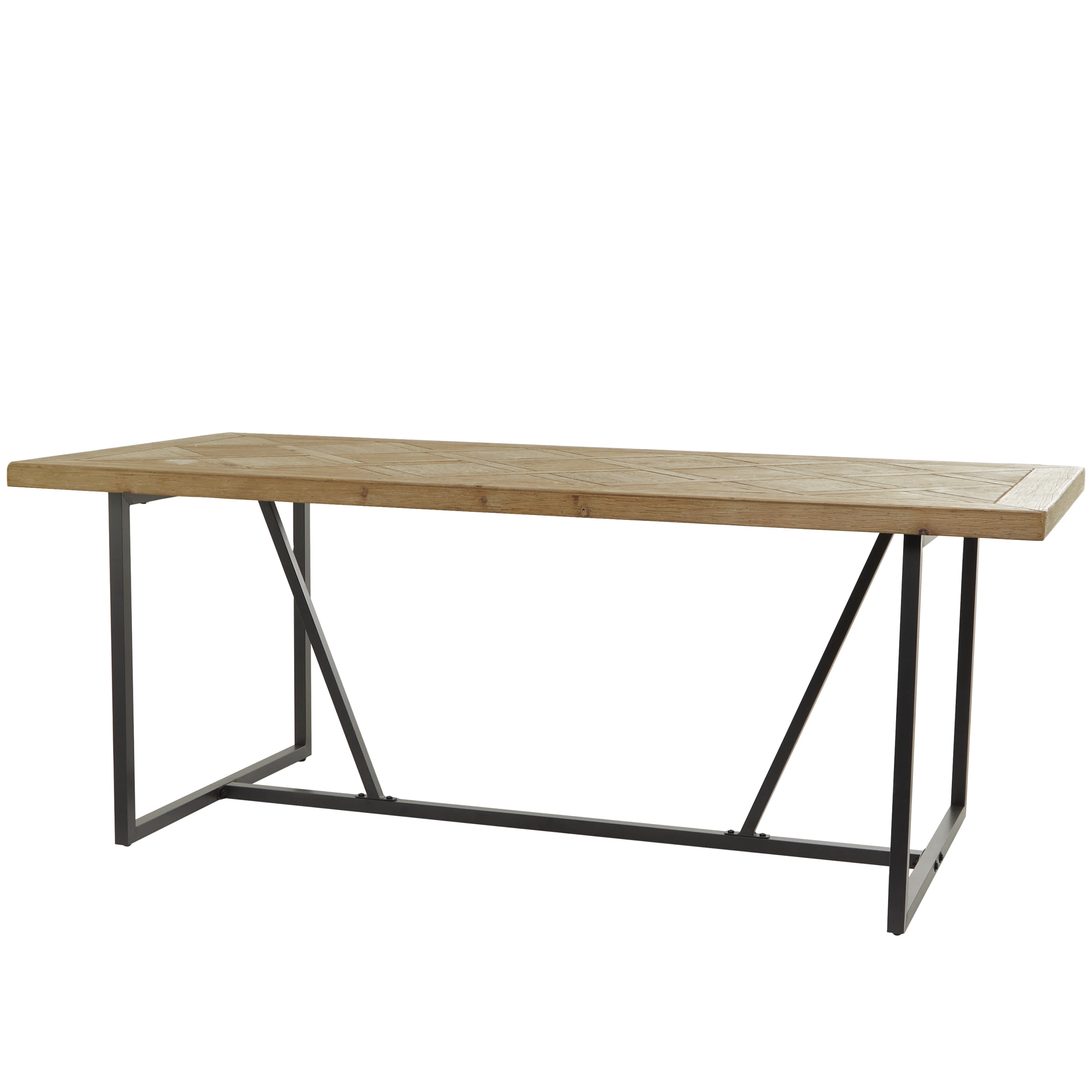 DecMode 76" x 30" Brown Wood Geometric Carved Dining Table with Black Metal Base, 1-Piece