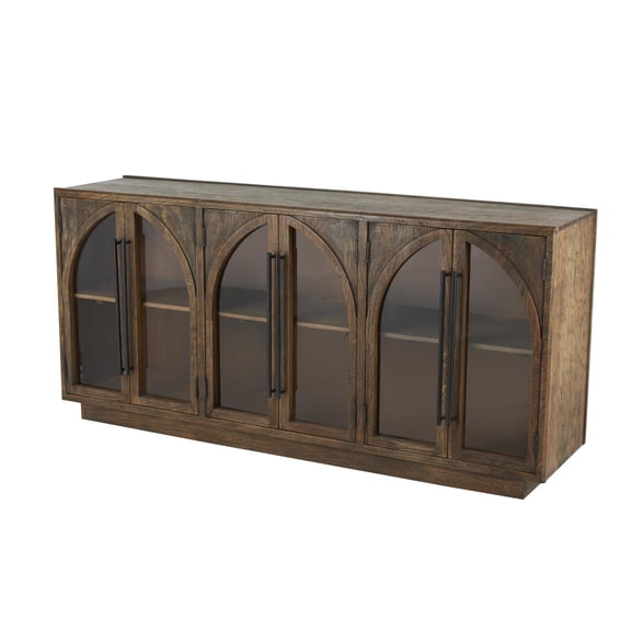 DecMode 76" x 36" Brown Mango Wood Handmade Storage Cabinet 6 Door Sideboard with Black Metal Handles, 1-Piece