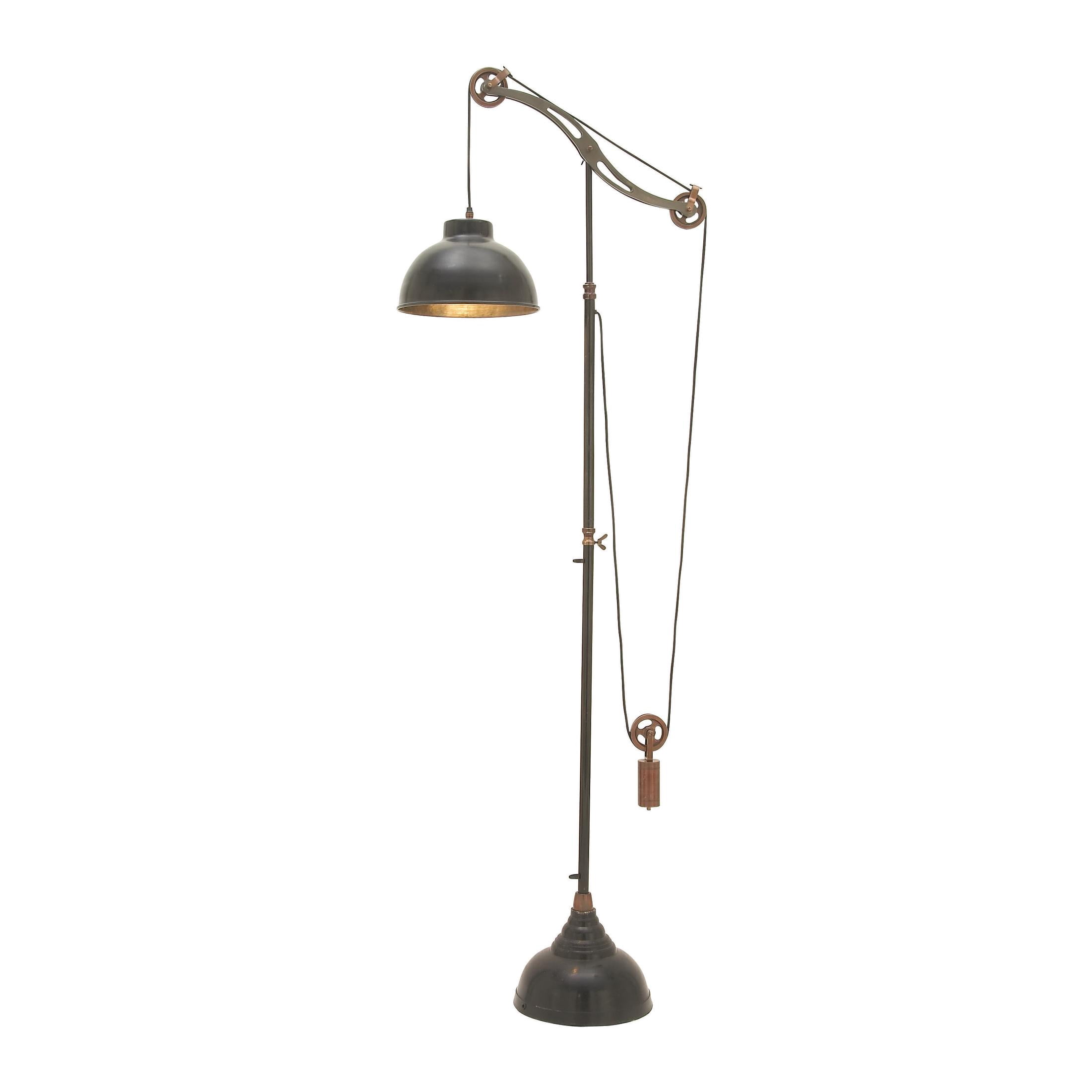 DecMode 79" Pulley Black Floor Lamp with Black Metal Shade
