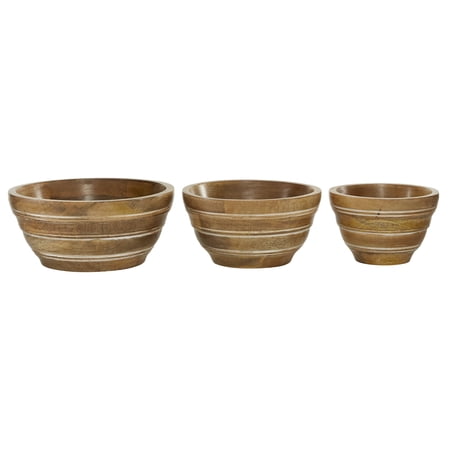 DecMode 8", 10", 12"W Brown Wood Handmade Serving Bowl, 3-Pieces