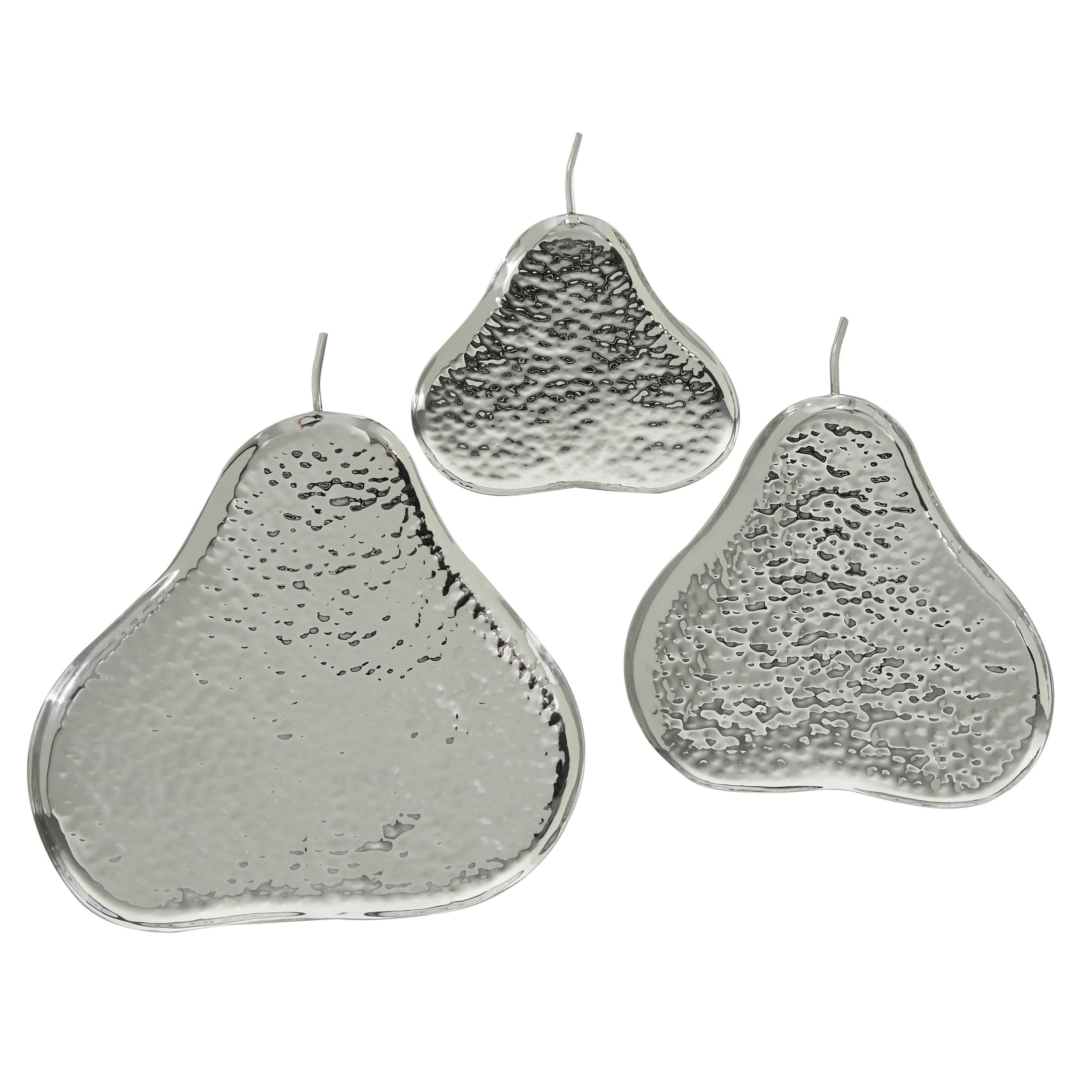 Silver Hammered Stainless Steel Decorative Tray Set, 3-Piece