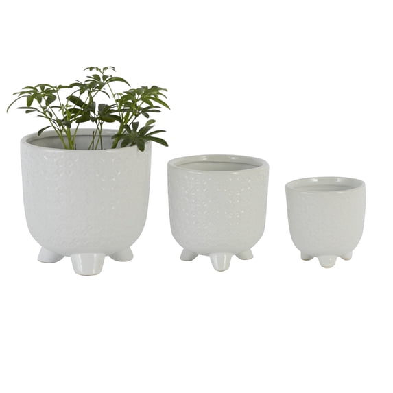 DecMode White Ceramic Indoor Outdoor Planter, Set of 3 8", 6", 5"H