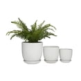 thumbnail image 1 of DecMode 8", 6", 5"H Indoor Outdoor White Porcelain Planter with Attached Saucer (3 Count), 1 of 10