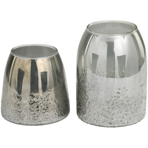 DecMode 8", 6"H Textured Gray Glass Vase, Set of 2