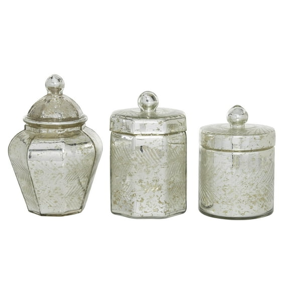 DecMode 8", 9", 7"H Silver Glass Decorative Jars, 3-Pieces