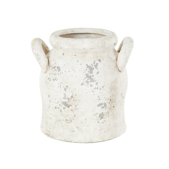 DecMode 8" Antique Style Distressed Cream Ceramic Vase with Handles