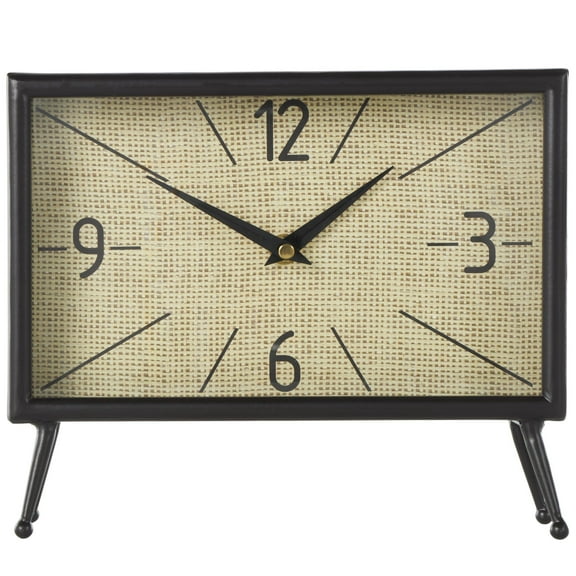 DecMode 8" Black Metal Rectangular Clock with Tea Stained Clock Face