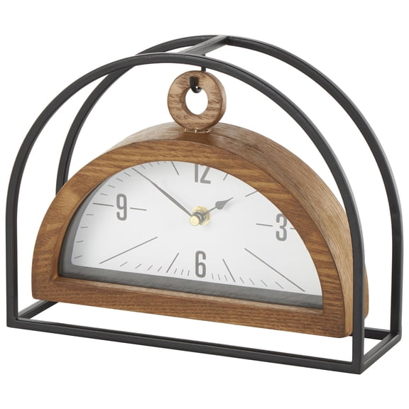 DecMode 8" Brown Metal Suspended Clock with Black Frame