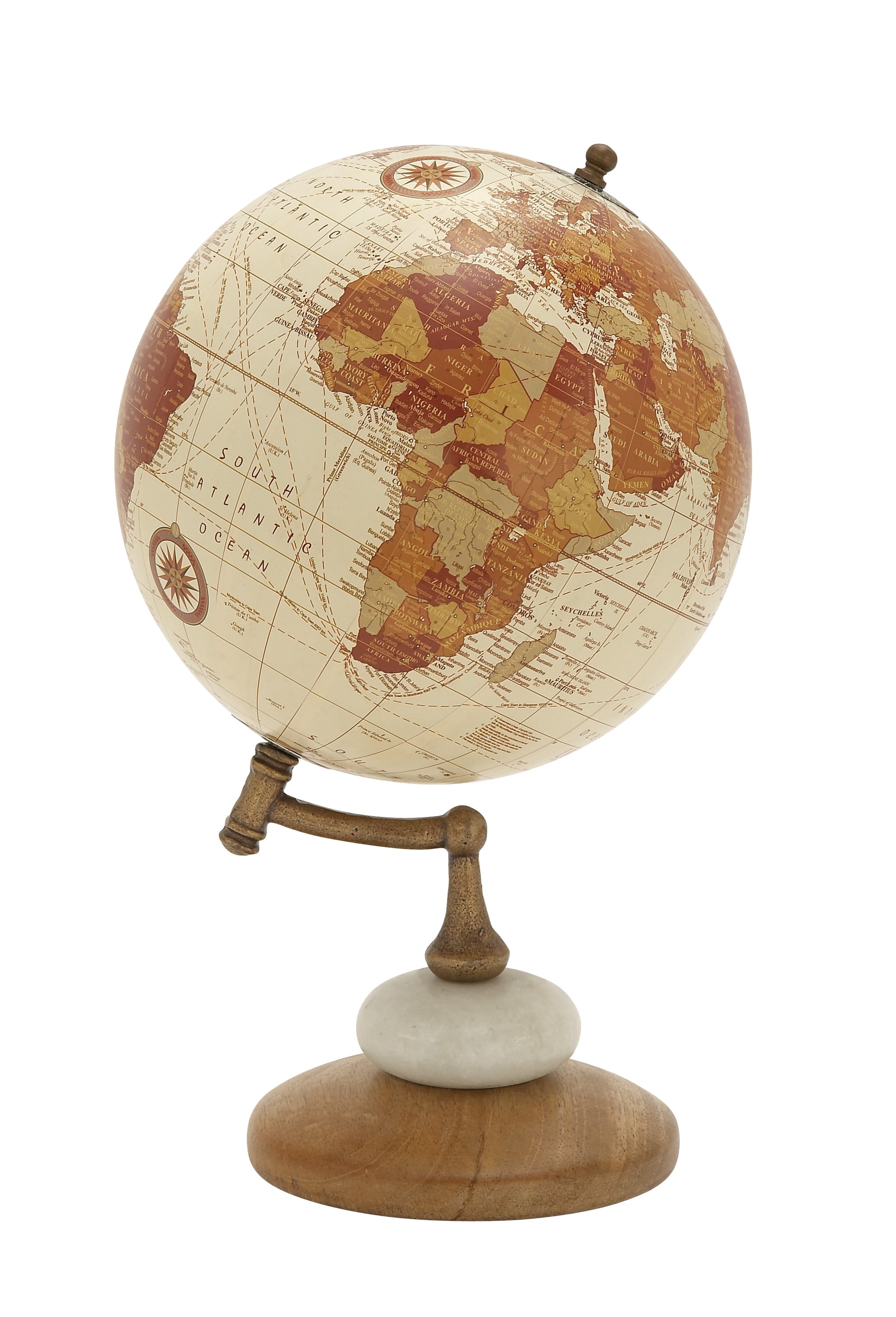 Cream and Gold Mango Wood Globe with Marble Base