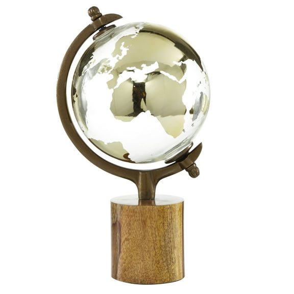 DecMode 8" Gold Globe with Brown Base