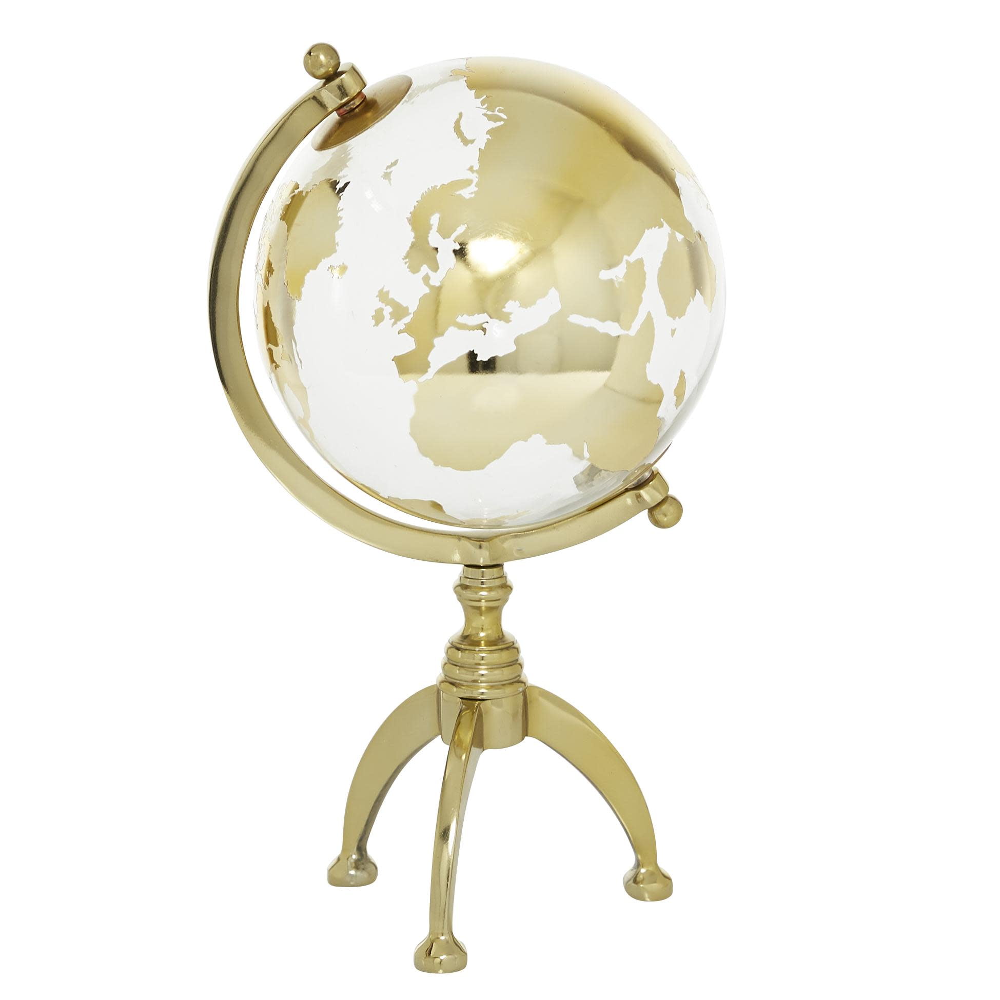Gold Aluminum Globe with Tripod Base, 8-Inch