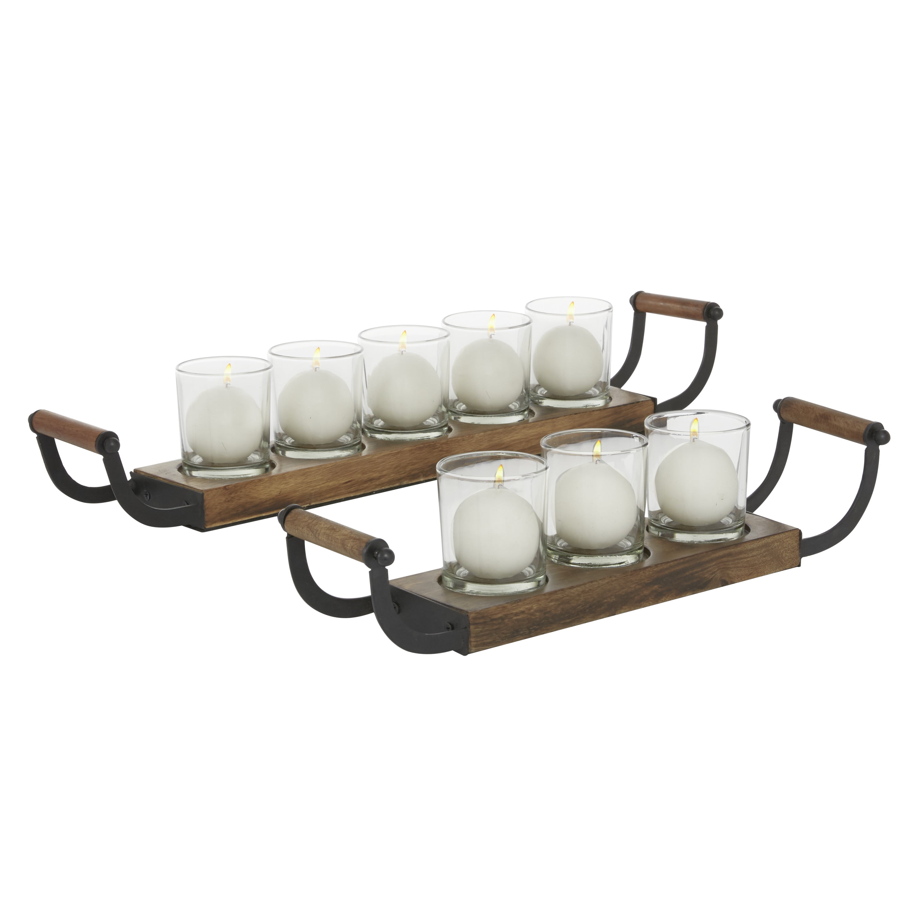 Rustic Elegance Mango Wood 8-Votive Candelabra Set