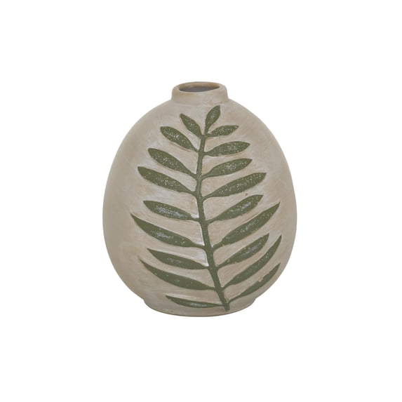 DecMode 8" Leaf Beige Ceramic Vase