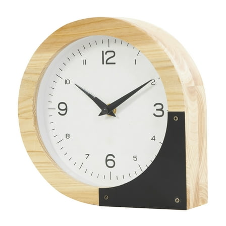DecMode 8" Light Brown Wood Round Abstract Clock