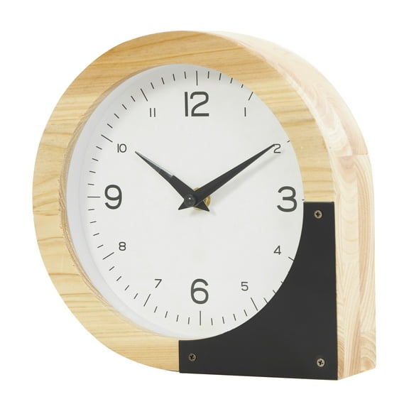 DecMode 8" Light Brown Wood Round Abstract Clock