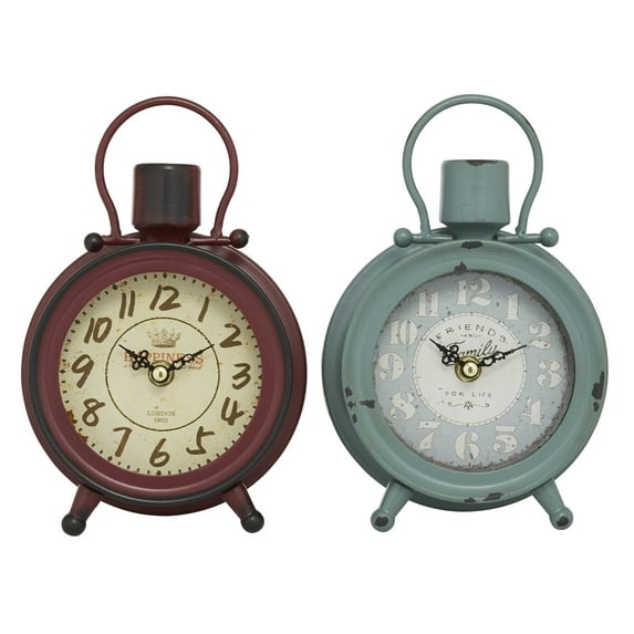 DecMode 8" Multi Colored Metal Airplane Stop Watch Style Clock, Set of 2