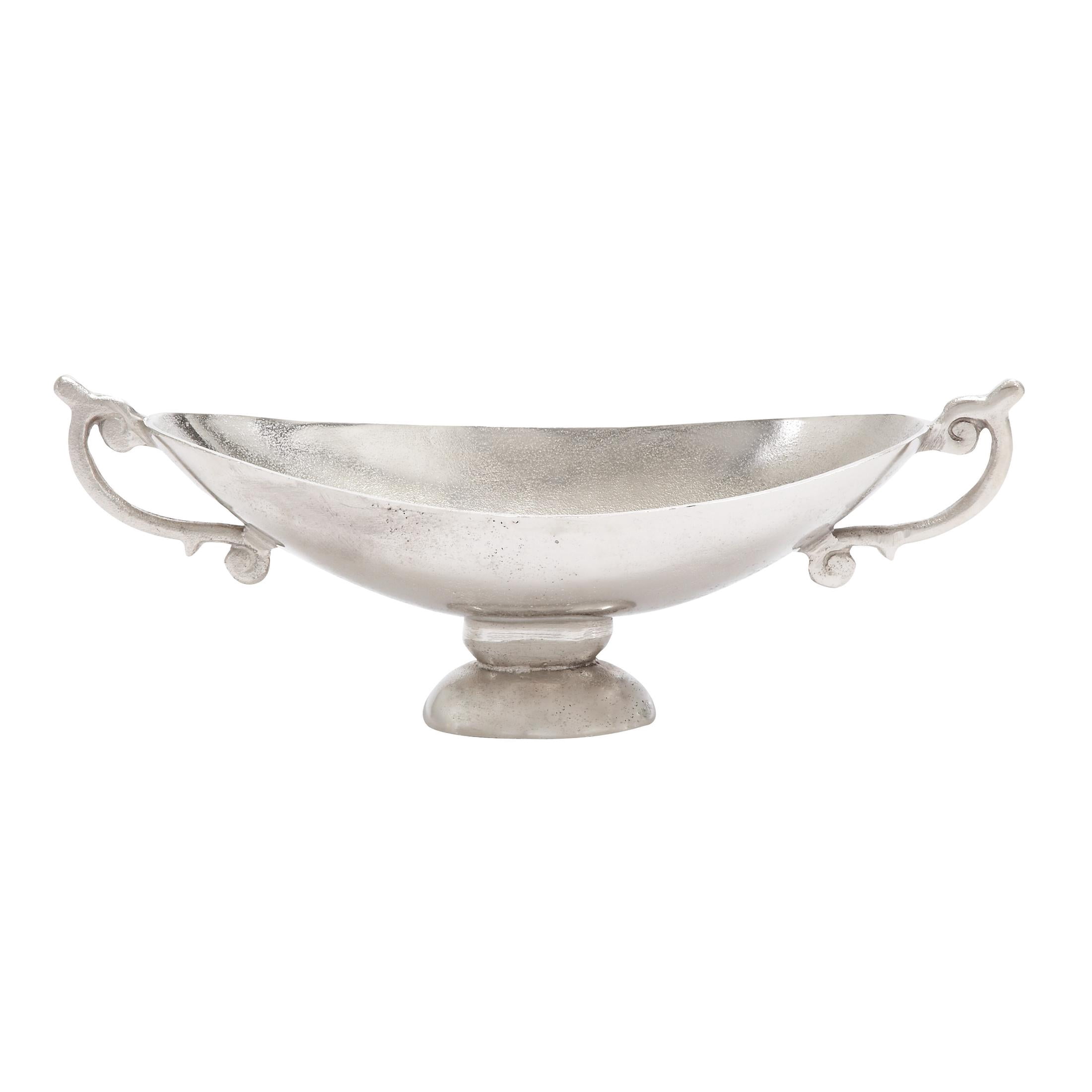 DecMode 8" Oval Silver Aluminum Metal Decorative Bowl with Handles