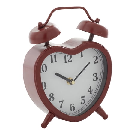 DecMode 8" Red Metal Heart Clock with Bell Style Top